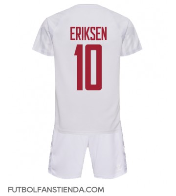 Dinamarca Christian Eriksen #10 Segunda Equipación Niños Mundial 2022 Manga Corta (+ Pantalones cortos)